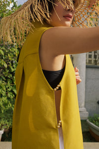 Pearly slitted-rib linen shirt dress in Mustard
