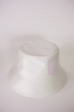 Load image into Gallery viewer, White cotton bucket hat with striped shirt pocket