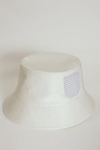 Load image into Gallery viewer, White cotton bucket hat with striped shirt pocket