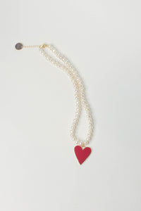 Red agate heart pearl necklace
