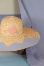 Charger l&#39;image dans la visionneuse de galerie, Rivedoux wide brim raffia straw hat with colored strip made from upcycled fabrics