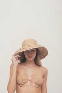 Anne downturn brim colorful raffia beach hat
