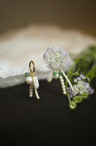 Bumblebee pearl and Jade hoop drop earrings
