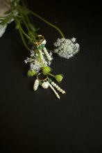 Load image into Gallery viewer, Bumblebee pearl and jade hoop drop earrings