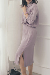 Moneypenny purple midi silk skirt
