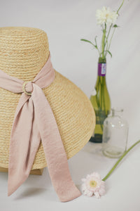 Bernadine raffia straw hat with silk laces at the back
