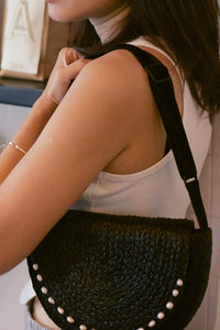 Aurora black raffia shoulder bag
