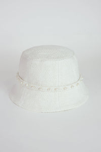 Mirae white wool tulip hat with pearls
