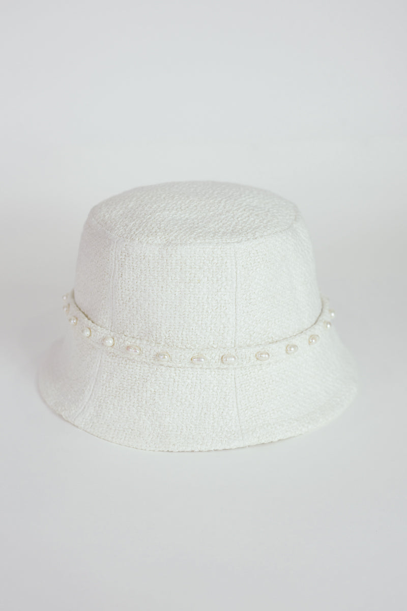 Mirae white wool tulip hat with pearls
