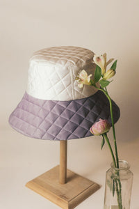 Pilvi purple and cream silk bucket hat
