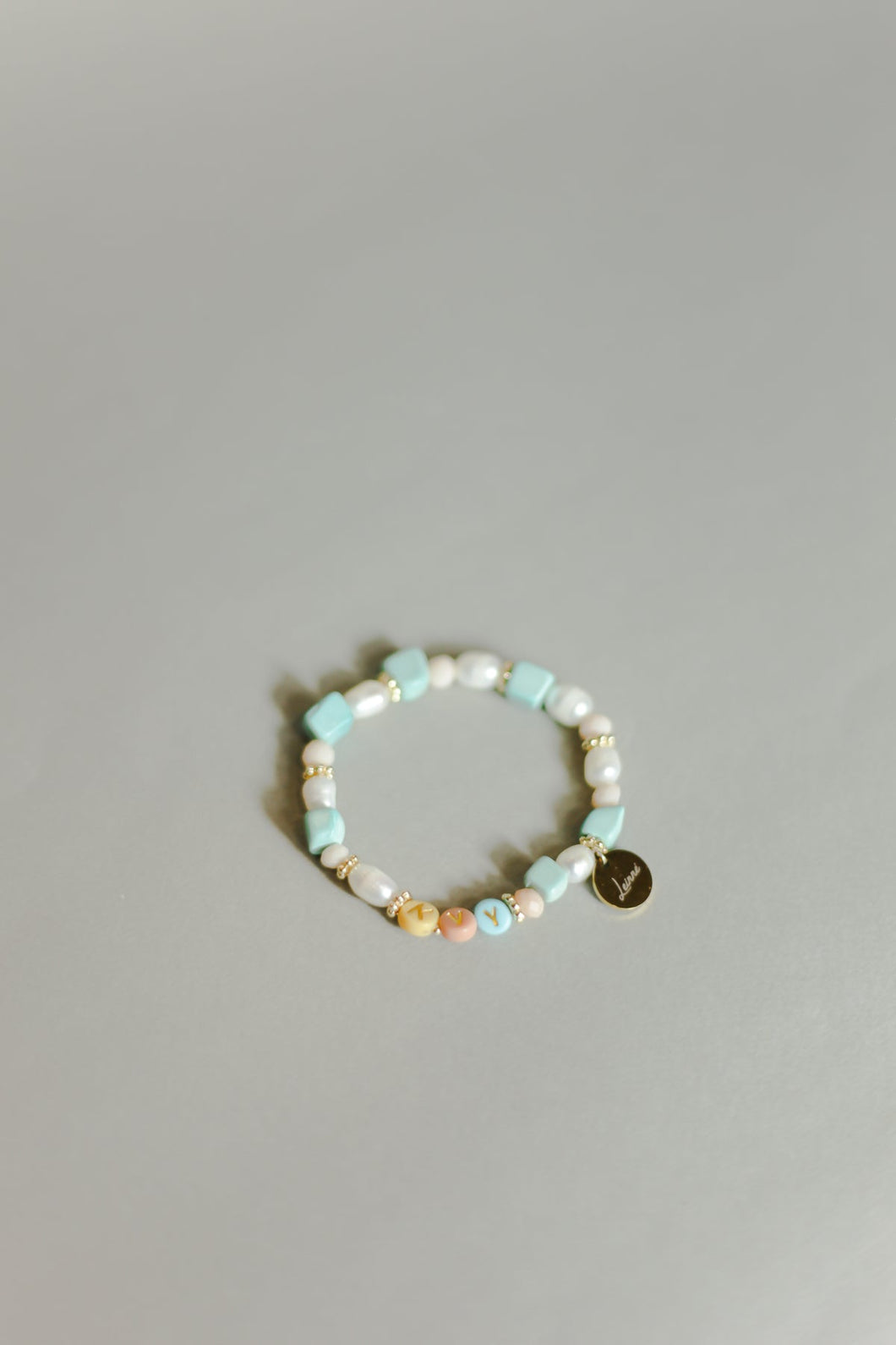 Turquoise pearl personalized bracelet

